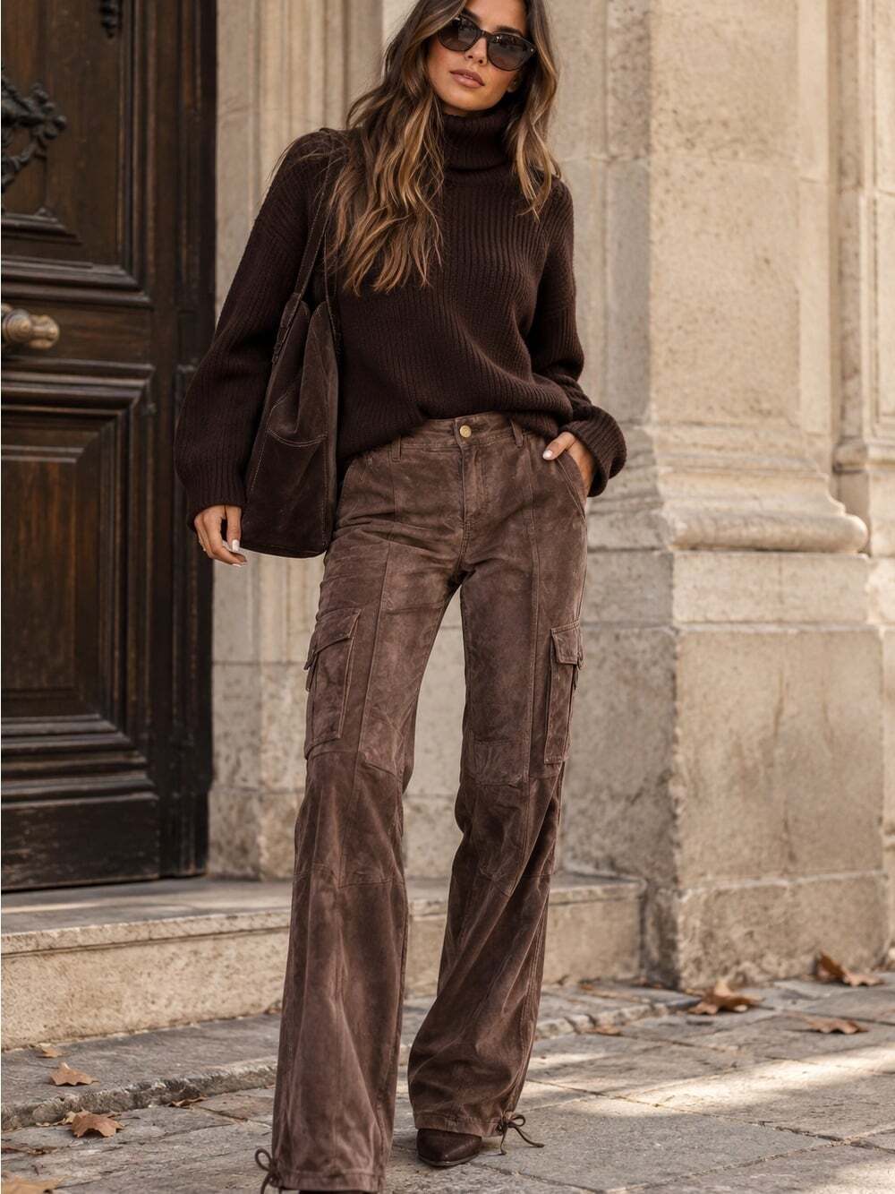 Vintage Daniel Y2K Brown Suede Leather Cargo Pants Size 6 Utility Straight Moto